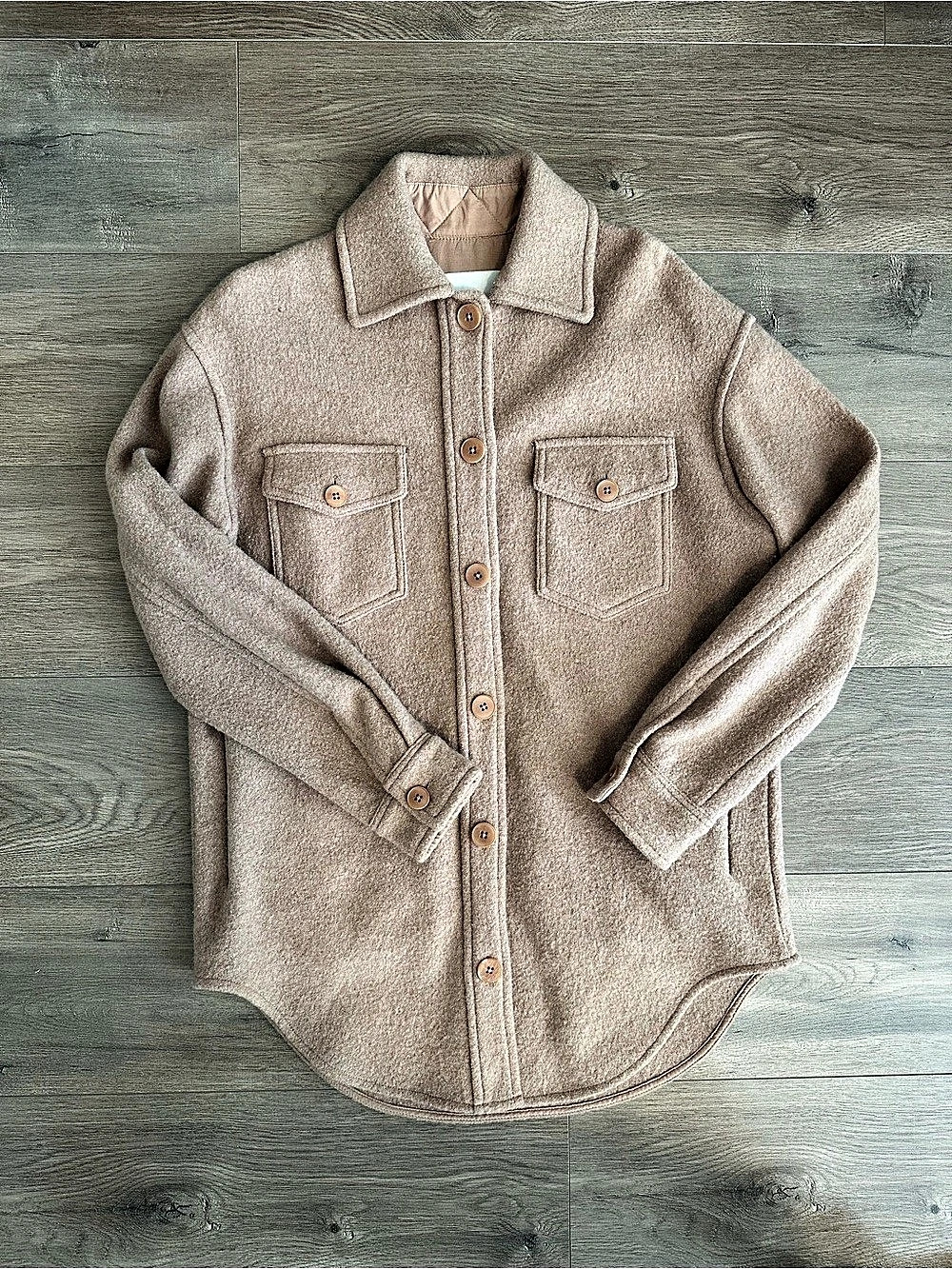Aritzia Wilfred Free The Ganna Shirt Jacket Heather Natural Tan XS